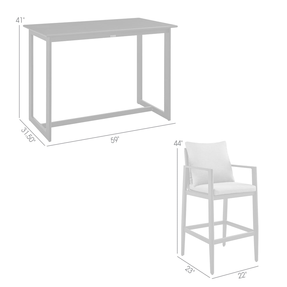 Grand Outdoor Patio 5-Piece Bar Table Set in Aluminum with Grey Cushions By Armen Living | Bar Stools & Table | Modishstore - 9