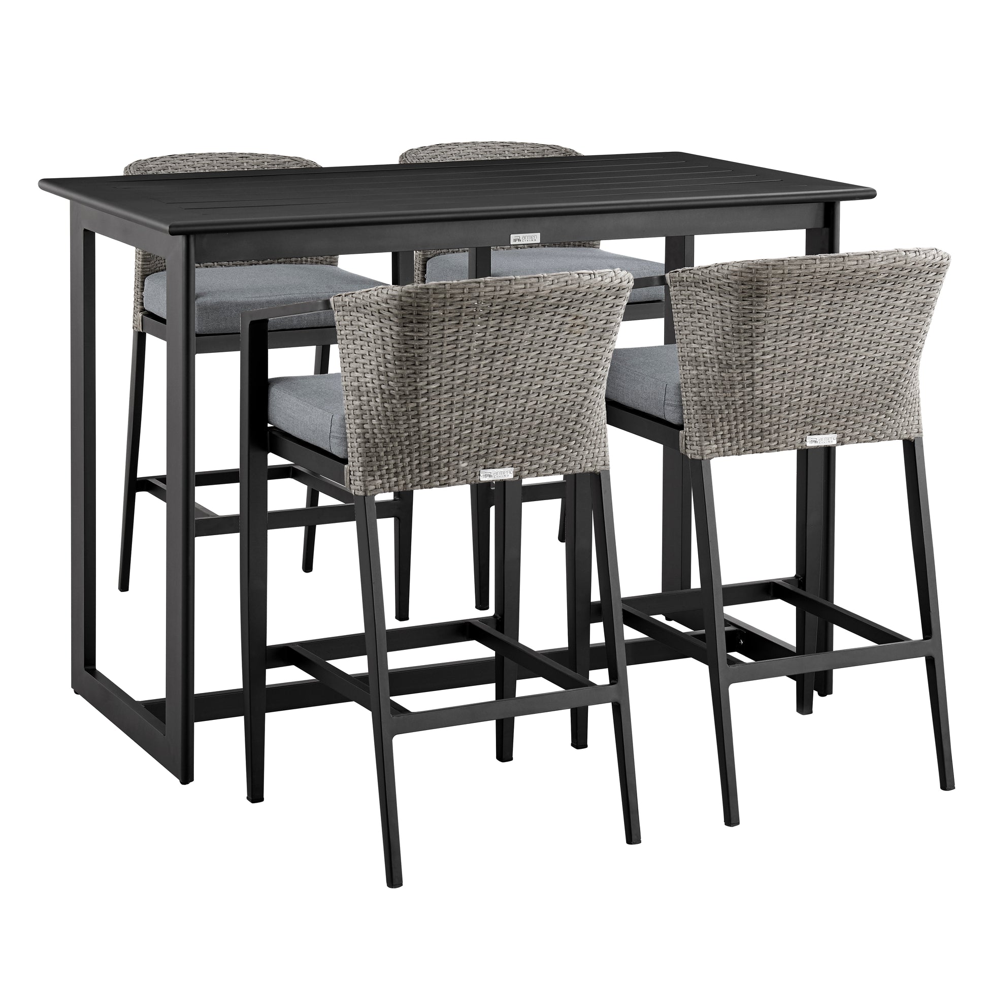 Aileen Outdoor Patio 5-Piece Bar Table Set in Aluminum with Grey Cushions By Armen Living | Bar Stools & Table | Modishstore - 2
