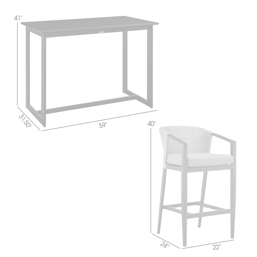 Aileen Outdoor Patio 5-Piece Bar Table Set in Aluminum with Grey Cushions By Armen Living | Bar Stools & Table | Modishstore - 9