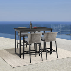 Aileen Outdoor Patio 5-Piece Bar Table Set in Aluminum with Grey Cushions By Armen Living