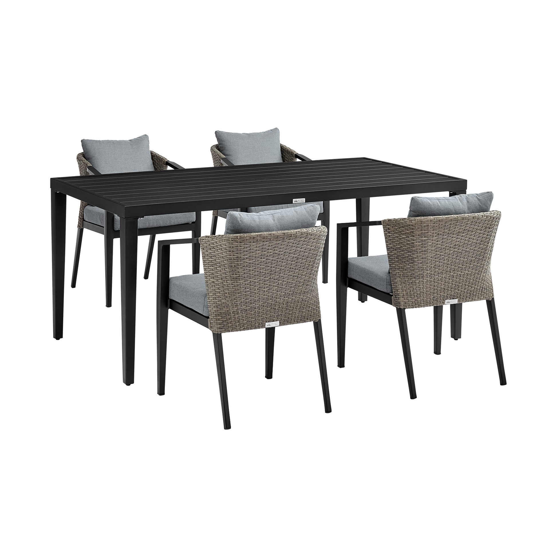 Aileen Outdoor Patio 5-Piece Dining Table Set in Aluminum and Wicker with Grey Cushions By Armen Living | Outdoor Dining Sets | Modishstore - 2