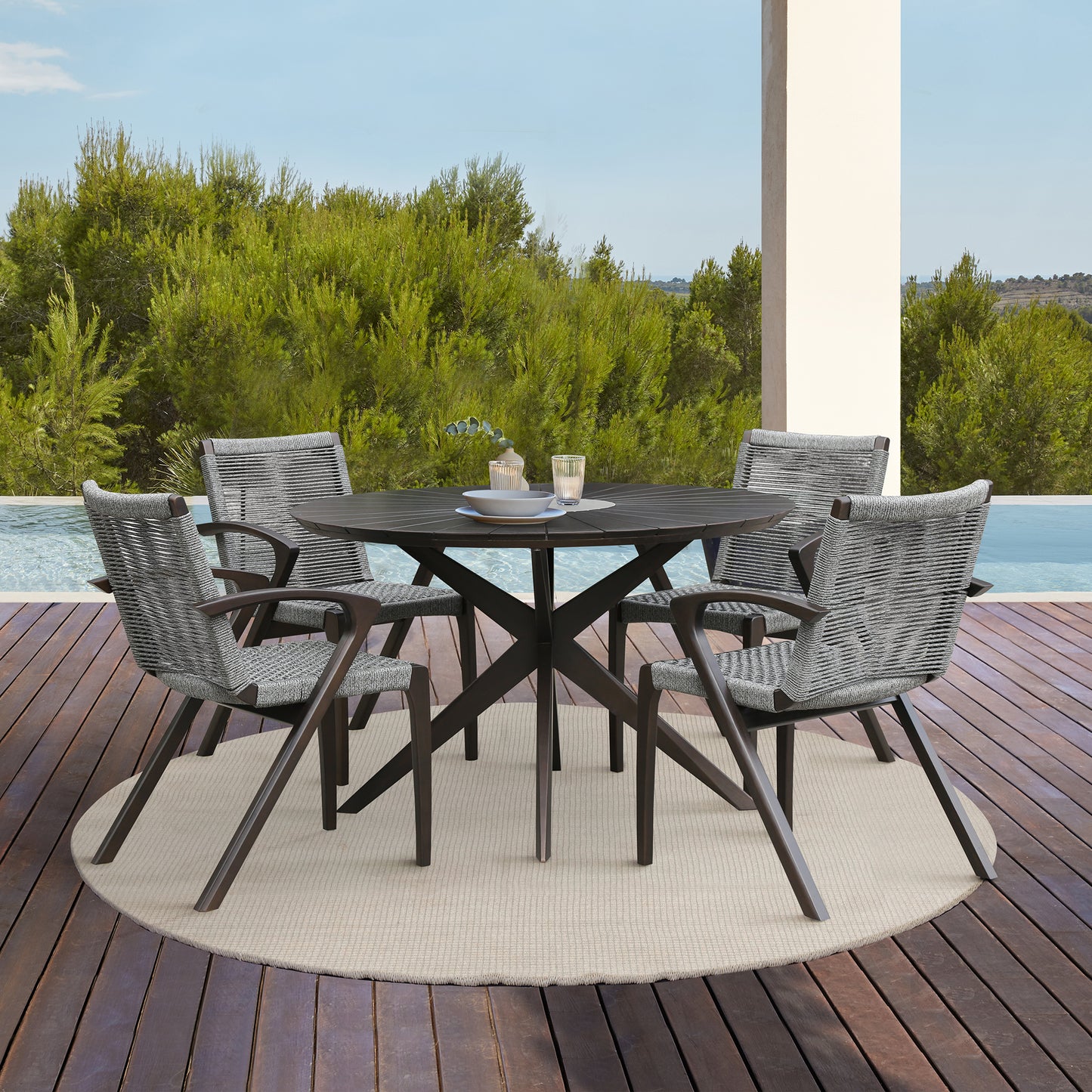 Sachi Outdoor Dark Eucalyptus Wood and Concrete Round Dining Table By Armen Living | Outdoor Tables | Modishstore - 3