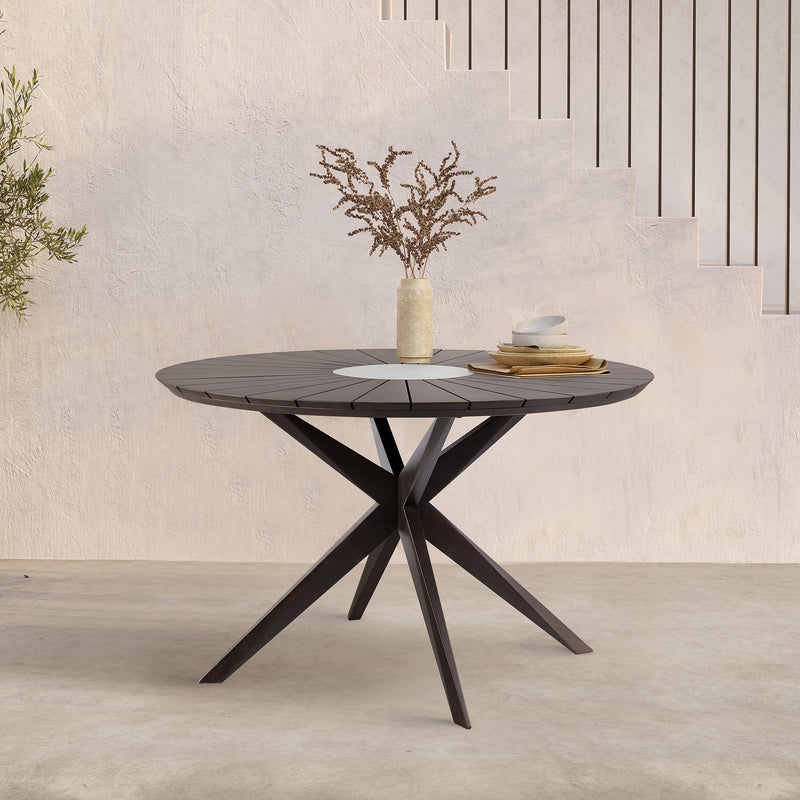 Sachi Outdoor Dark Eucalyptus Wood and Concrete Round Dining Table By Armen Living | Outdoor Tables | Modishstore