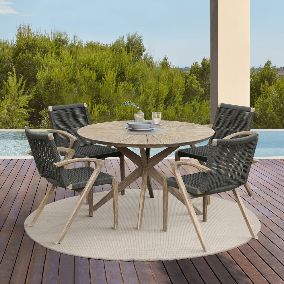 Sachi Outdoor Light Eucalyptus Wood and Concrete Round Dining Table By Armen Living | Outdoor Tables | Modishstore - 3