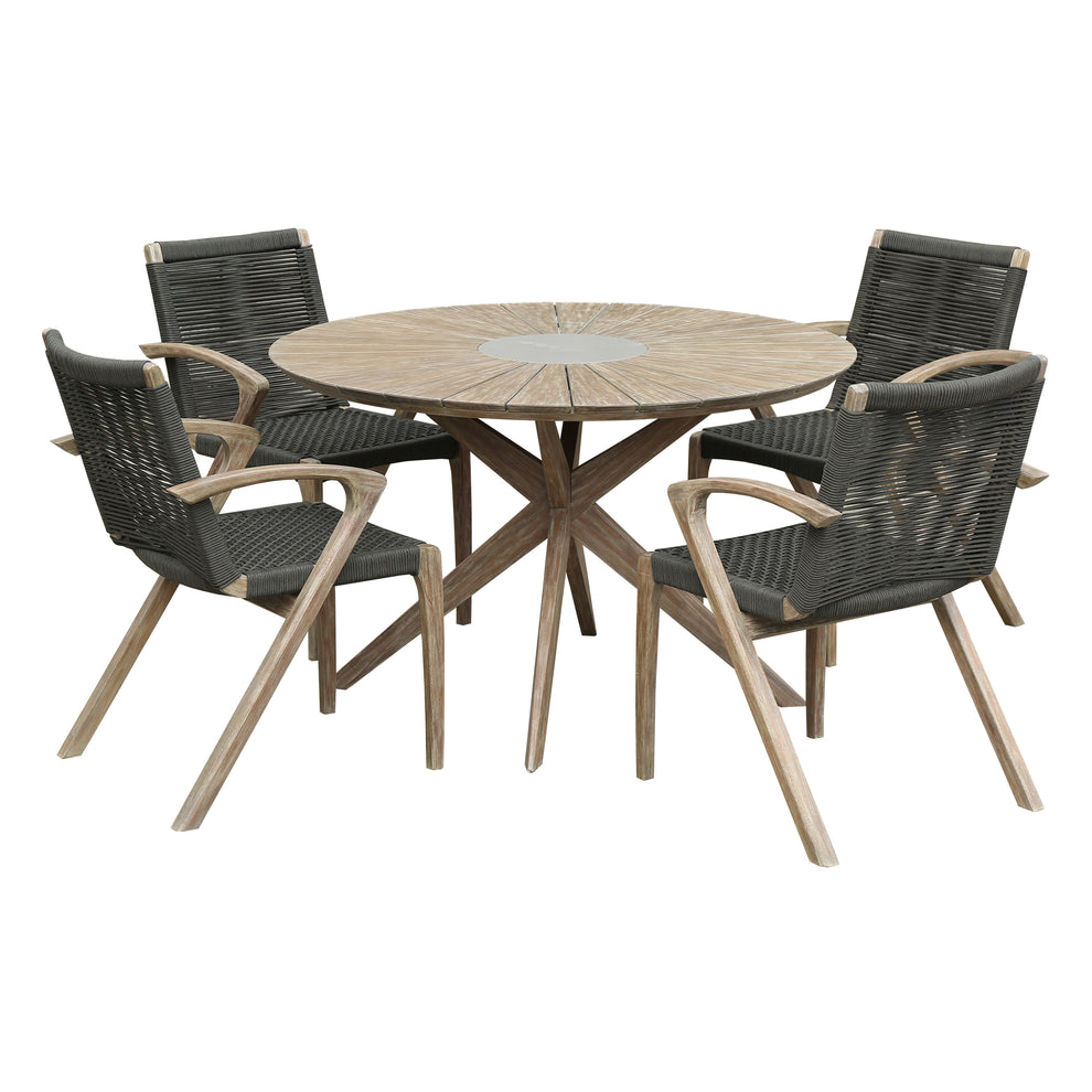 Sachi and Nabila Outdoor 5 Piece Light Eucalyptus and Concrete Dining Set By Armen Living | Outdoor Dining Sets | Modishstore - 2
