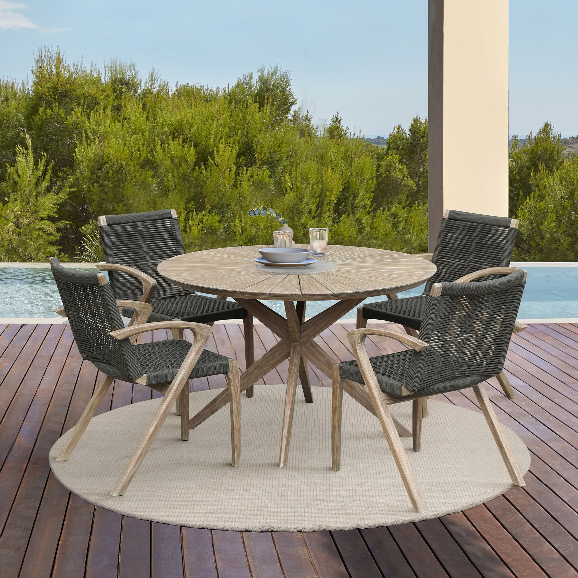 Sachi and Nabila Outdoor 5 Piece Light Eucalyptus and Concrete Dining Set By Armen Living | Outdoor Dining Sets | Modishstore