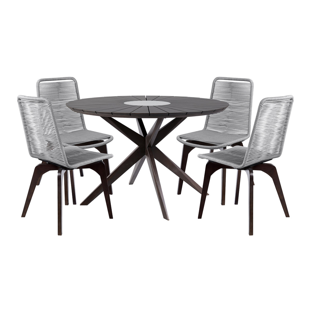 Sachi and Island Outdoor 5 Piece Dark Eucalyptus and Concrete Dining Set By Armen Living | Outdoor Dining Sets | Modishstore - 2