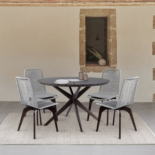 Sachi and Island Outdoor 5 Piece Dark Eucalyptus and Concrete Dining Set By Armen Living | Outdoor Dining Sets | Modishstore