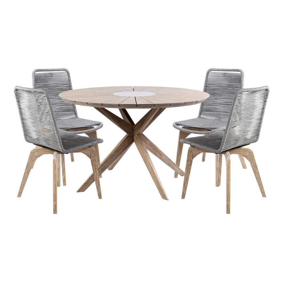 Sachi and Island Outdoor 5 Piece Light Eucalyptus and Concrete Dining Set By Armen Living | Outdoor Dining Sets | Modishstore - 2