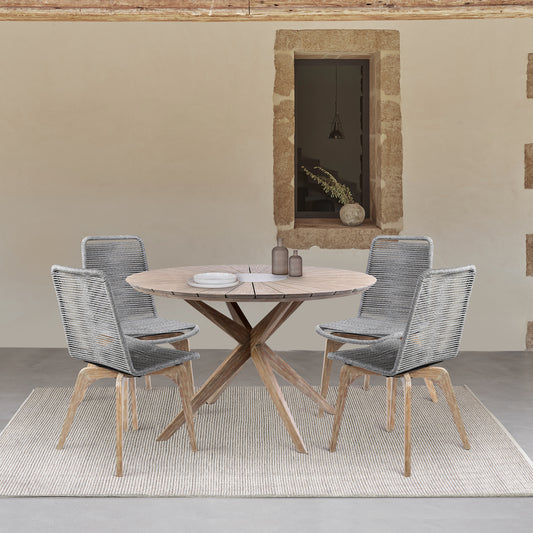 Sachi and Island Outdoor 5 Piece Light Eucalyptus and Concrete Dining Set By Armen Living | Outdoor Dining Sets | Modishstore