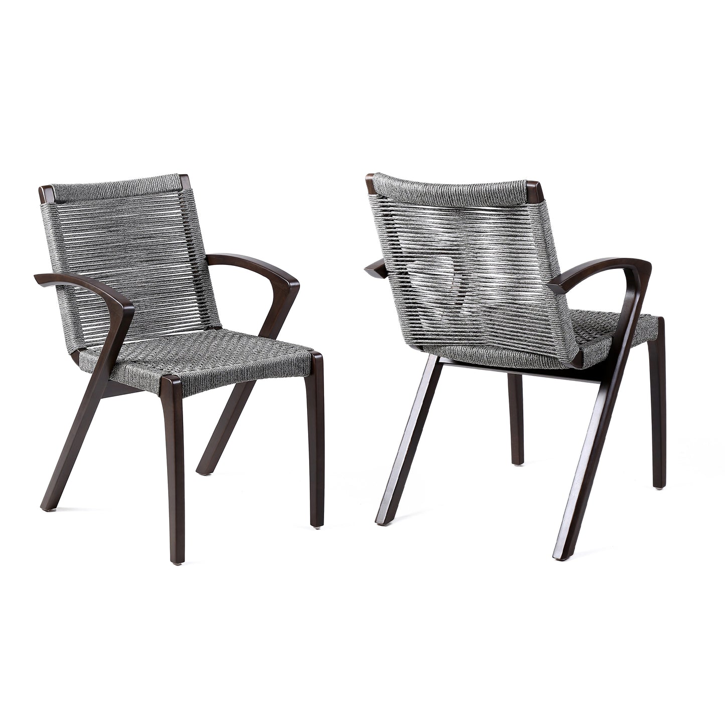 Nabila Outdoor Dark Eucalyptus Wood and Grey Rope Dining Chairs - Set of 2 By Armen Living | Outdoor Chairs | Modishstore - 2