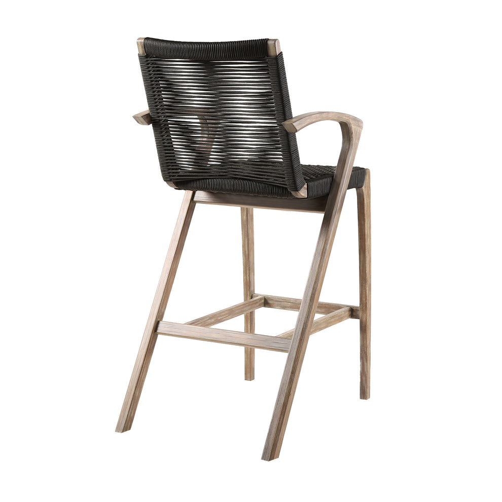 Nabila Outdoor Light Eucalyptus Wood and Charcoal Rope Counter and Bar Height Stool By Armen Living | Bar Stools | Modishstore - 5