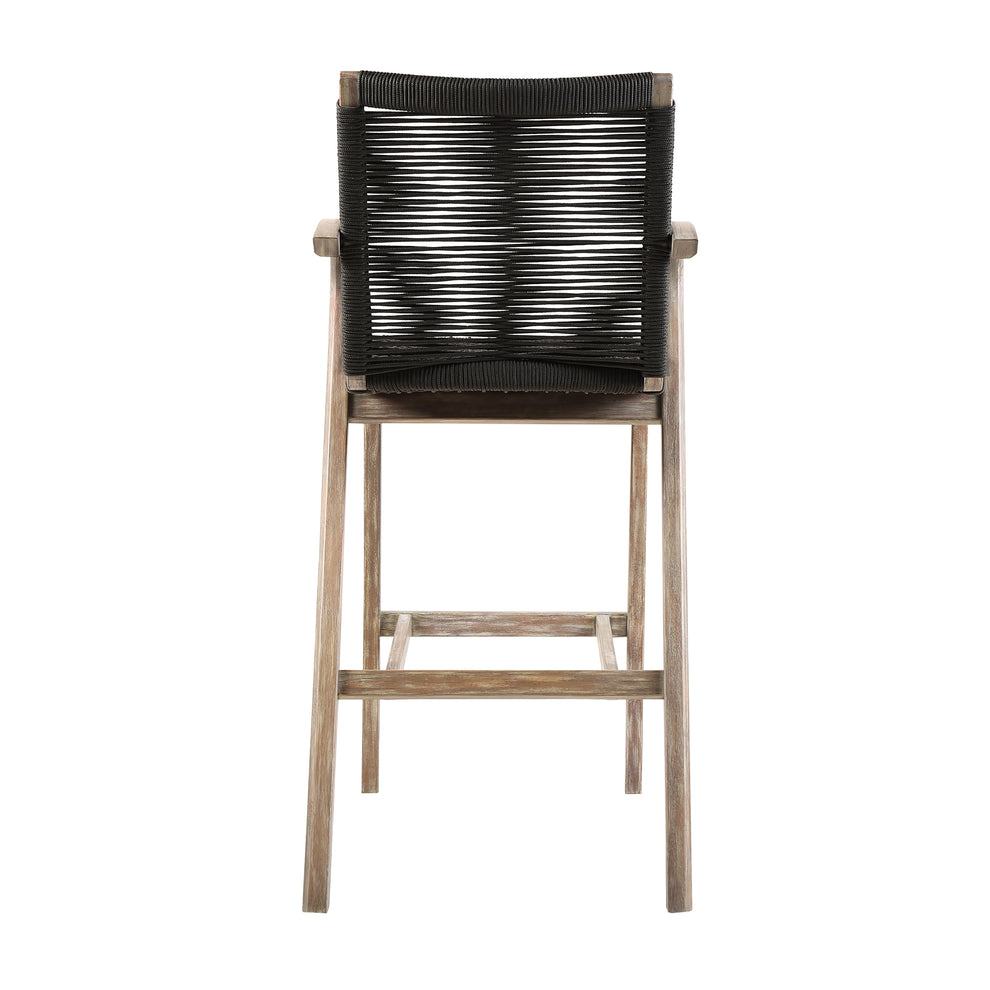 Nabila Outdoor Light Eucalyptus Wood and Charcoal Rope Counter and Bar Height Stool By Armen Living | Bar Stools | Modishstore - 6