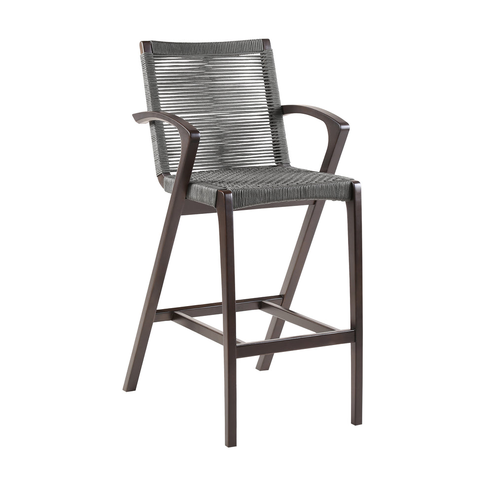 Nabila Outdoor Dark Eucalyptus Wood and Grey Rope Counter and Bar height Stool By Armen Living | Counter Stools | Modishstore - 2