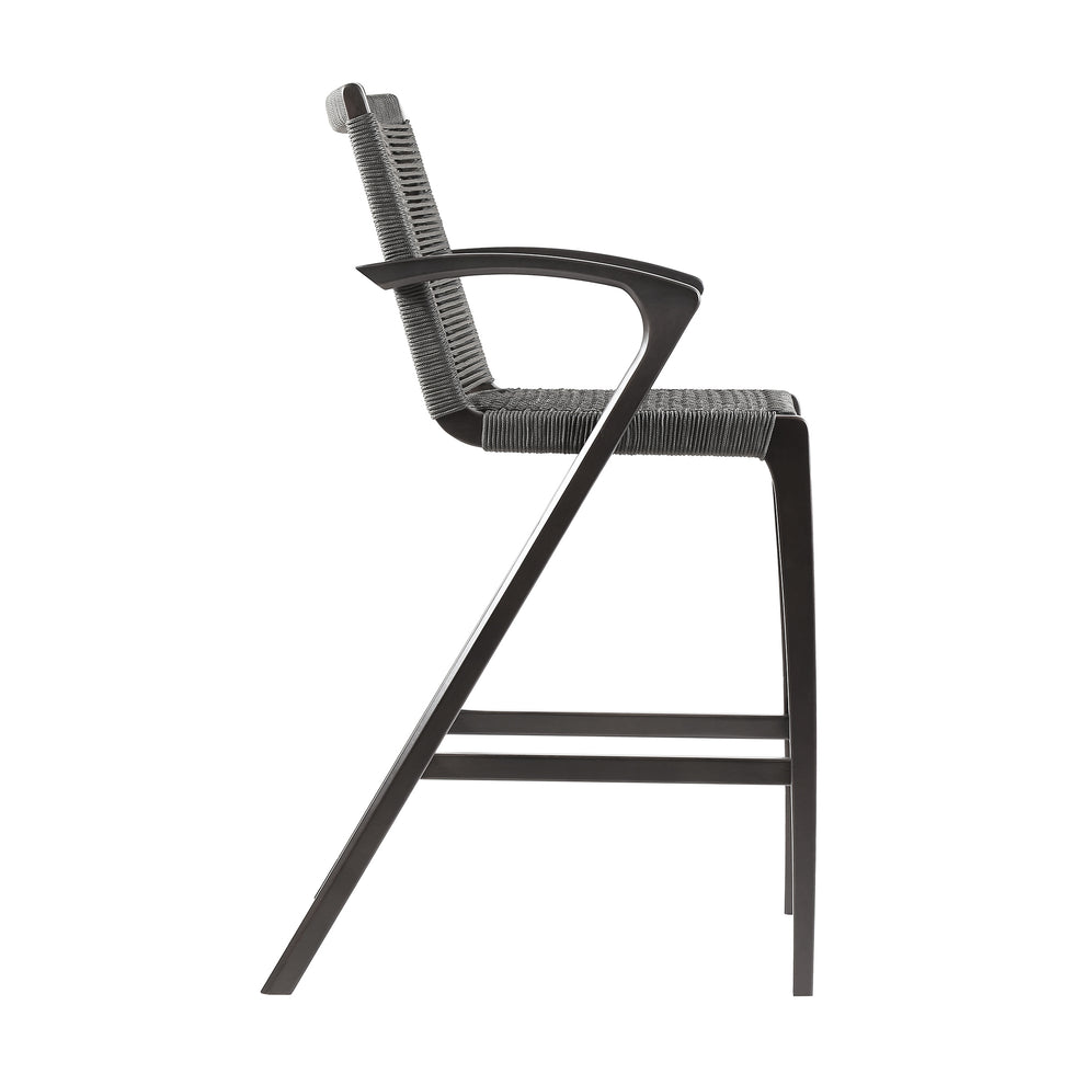 Nabila Outdoor Dark Eucalyptus Wood and Grey Rope Counter and Bar height Stool By Armen Living | Bar Stools | Modishstore - 4