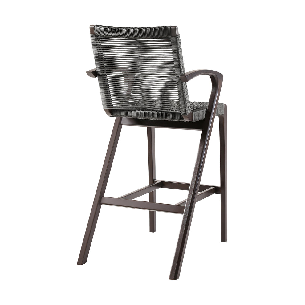 Nabila Outdoor Dark Eucalyptus Wood and Grey Rope Counter and Bar height Stool By Armen Living | Bar Stools | Modishstore - 5
