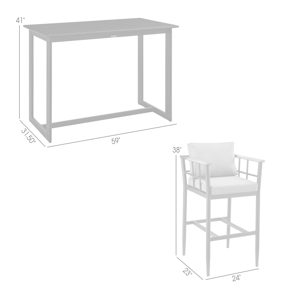 Wiglaf Outdoor Patio 5-Piece Bar Table Set in Aluminum with Grey Cushions By Armen Living | Bar Stools & Table | Modishstore - 9