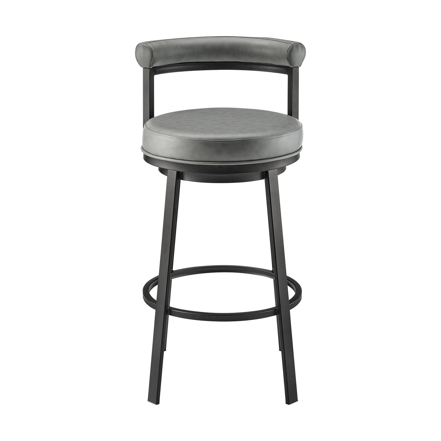 Neura Swivel Counter or Bar Stool in Black Finish with Grey Faux Leather By Armen Living | Bar Stools | Modishstore - 3