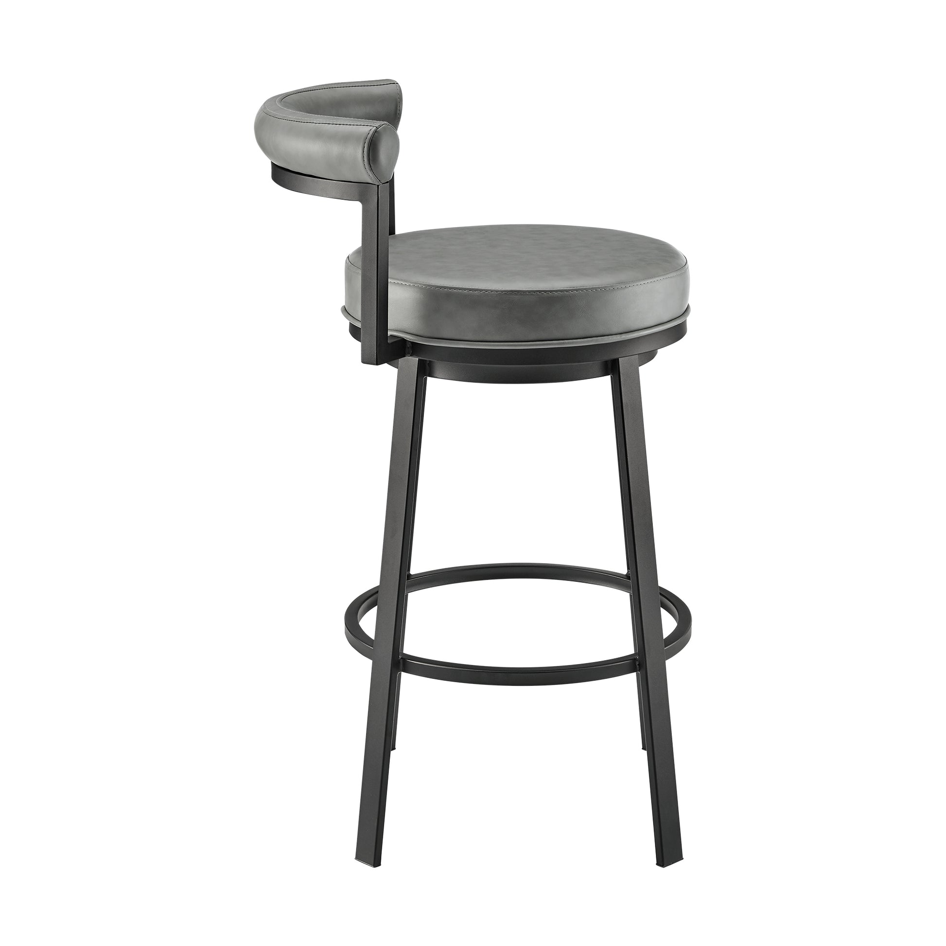 Neura Swivel Counter or Bar Stool in Black Finish with Grey Faux Leather By Armen Living | Bar Stools | Modishstore - 4