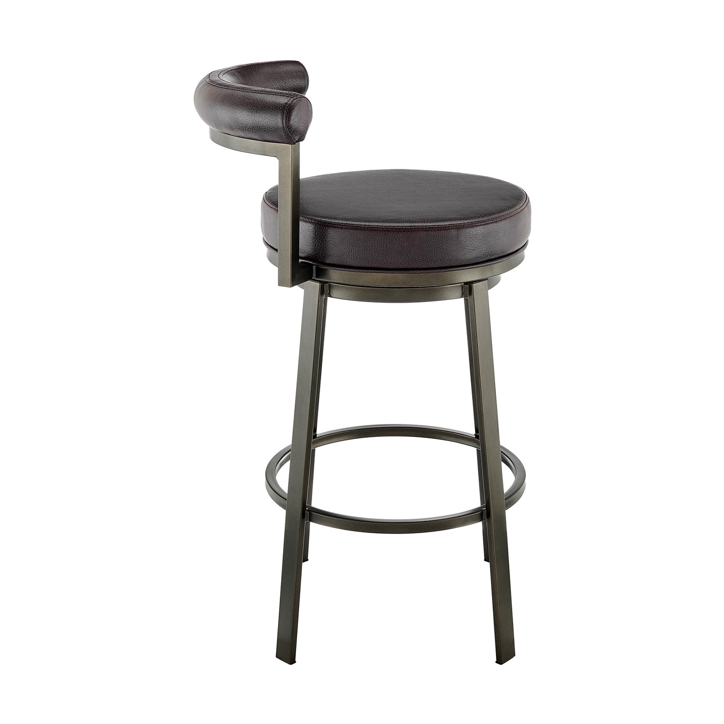 Neura Swivel Counter or Bar Stool in Mocha Finish with Brown Faux Leather By Armen Living | Bar Stools | Modishstore - 4