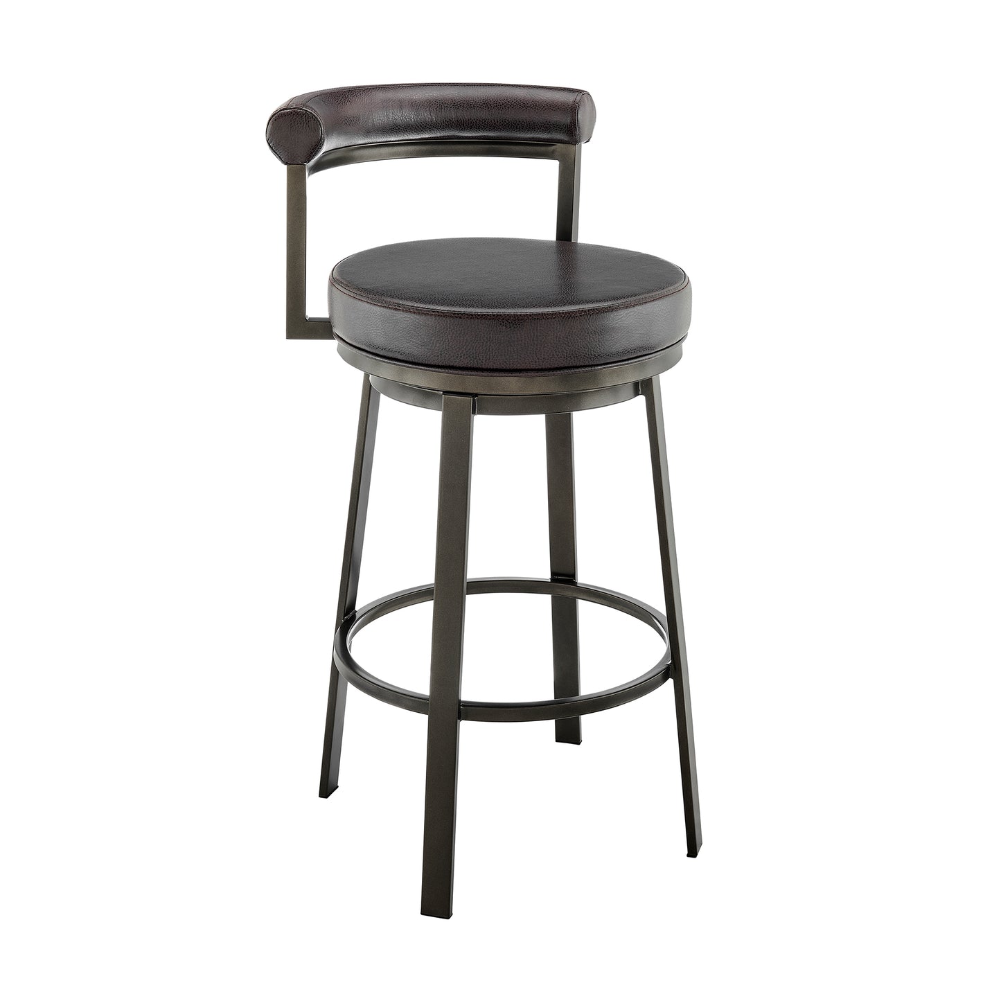Neura Swivel Counter or Bar Stool in Mocha Finish with Brown Faux Leather By Armen Living | Bar Stools | Modishstore - 2
