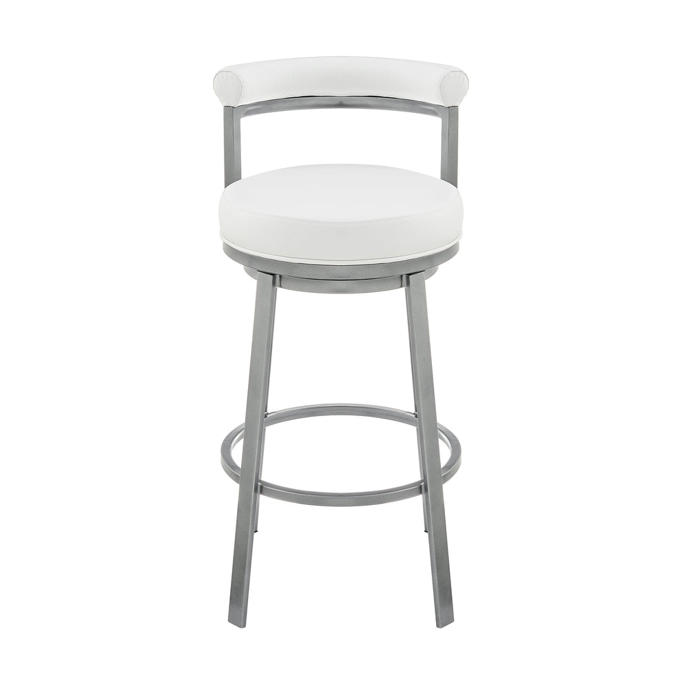 Neura Swivel Counter or Bar Stool in Cloud Finish with White Faux Leather By Armen Living | Bar Stools | Modishstore - 3
