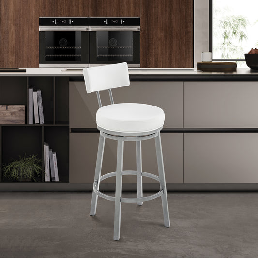 Dalza Swivel Counter or Bar Stool in Cloud Finish with White Faux Leather By Armen Living | Bar Stools | Modishstore