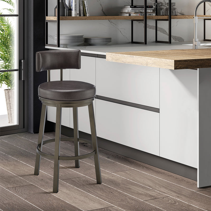 Dalza Swivel Counter or Bar Stool in Mocha Finish with Brown Faux Leather By Armen Living | Bar Stools | Modishstore