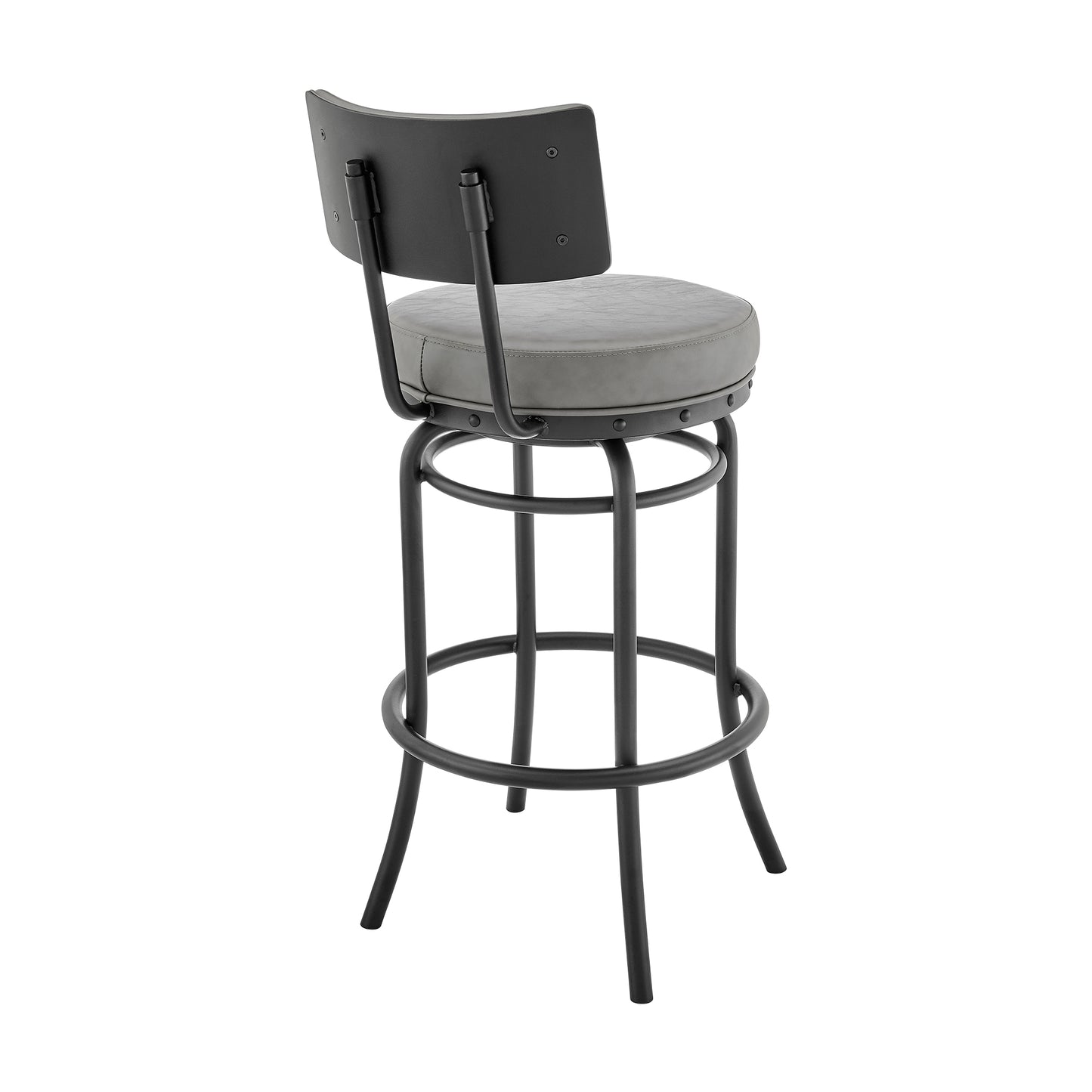 Rees Swivel Counter or Bar Stool in Black Finish with Grey Faux Leather By Armen Living | Bar Stools | Modishstore - 5