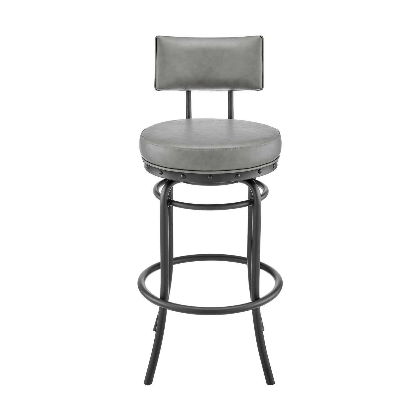 Rees Swivel Counter or Bar Stool in Black Finish with Grey Faux Leather By Armen Living | Bar Stools | Modishstore - 3