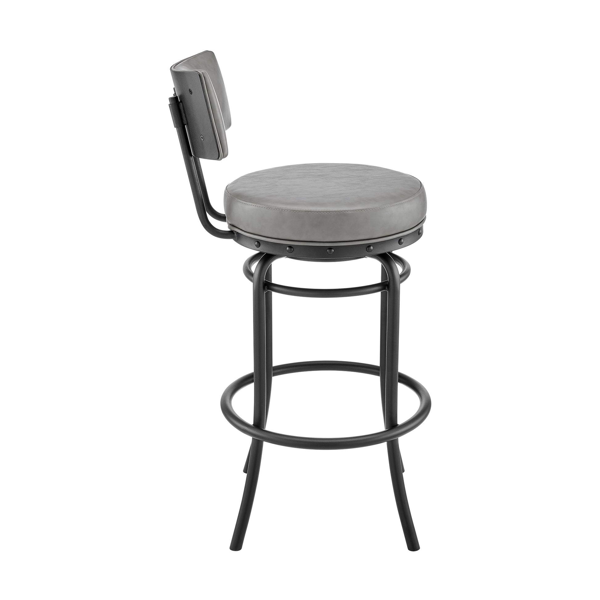 Rees Swivel Counter or Bar Stool in Black Finish with Grey Faux Leather By Armen Living | Bar Stools | Modishstore - 4