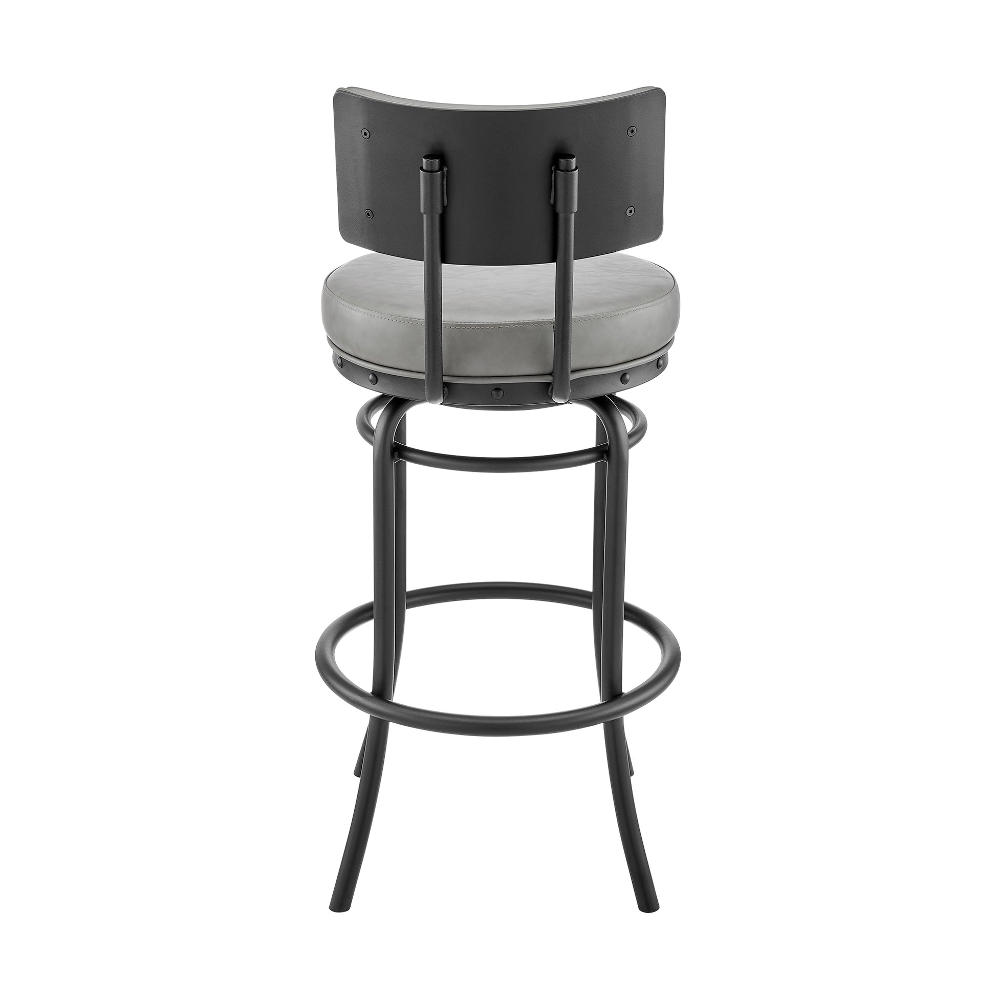 Rees Swivel Counter or Bar Stool in Black Finish with Grey Faux Leather By Armen Living | Bar Stools | Modishstore - 6