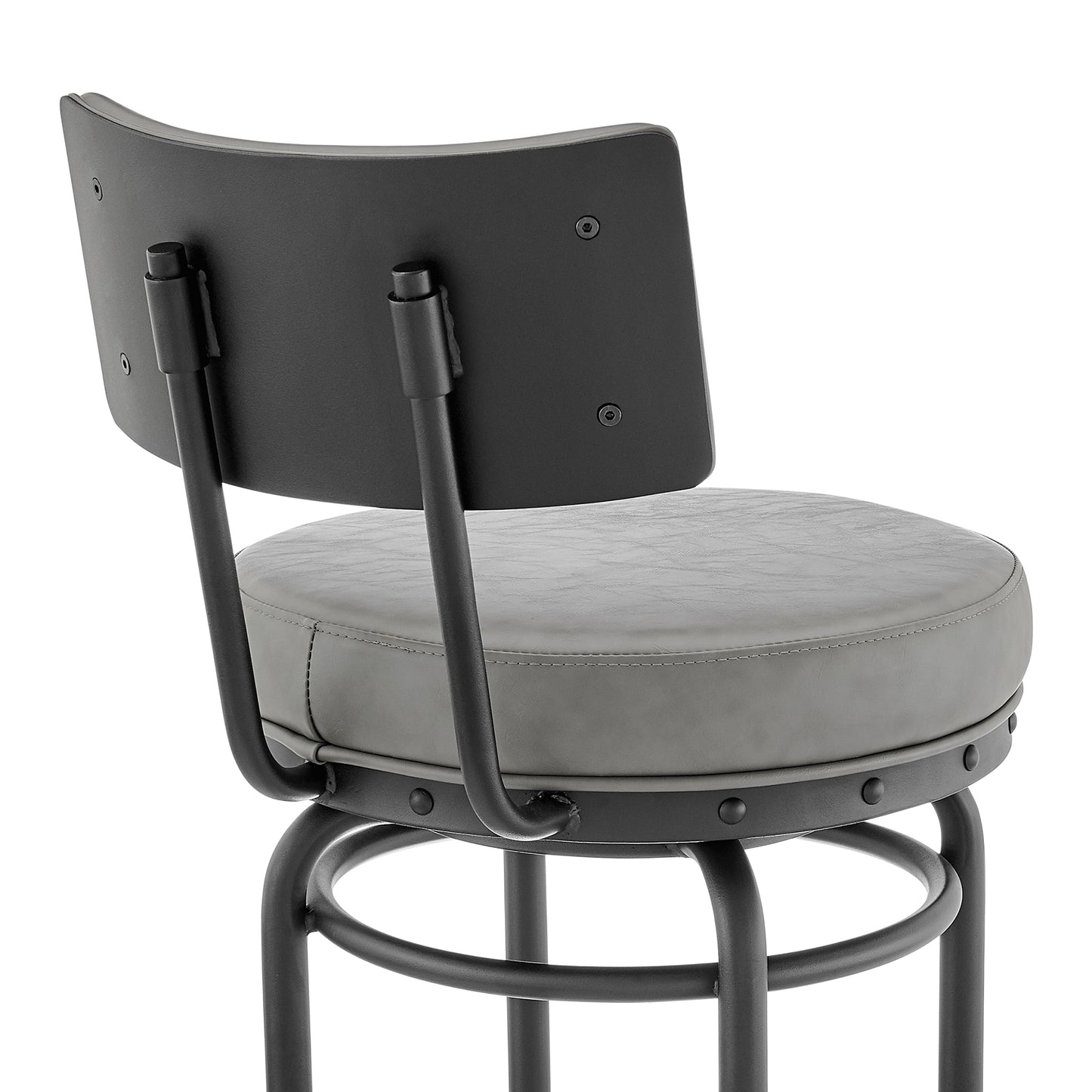 Rees Swivel Counter or Bar Stool in Black Finish with Grey Faux Leather By Armen Living | Bar Stools | Modishstore - 10