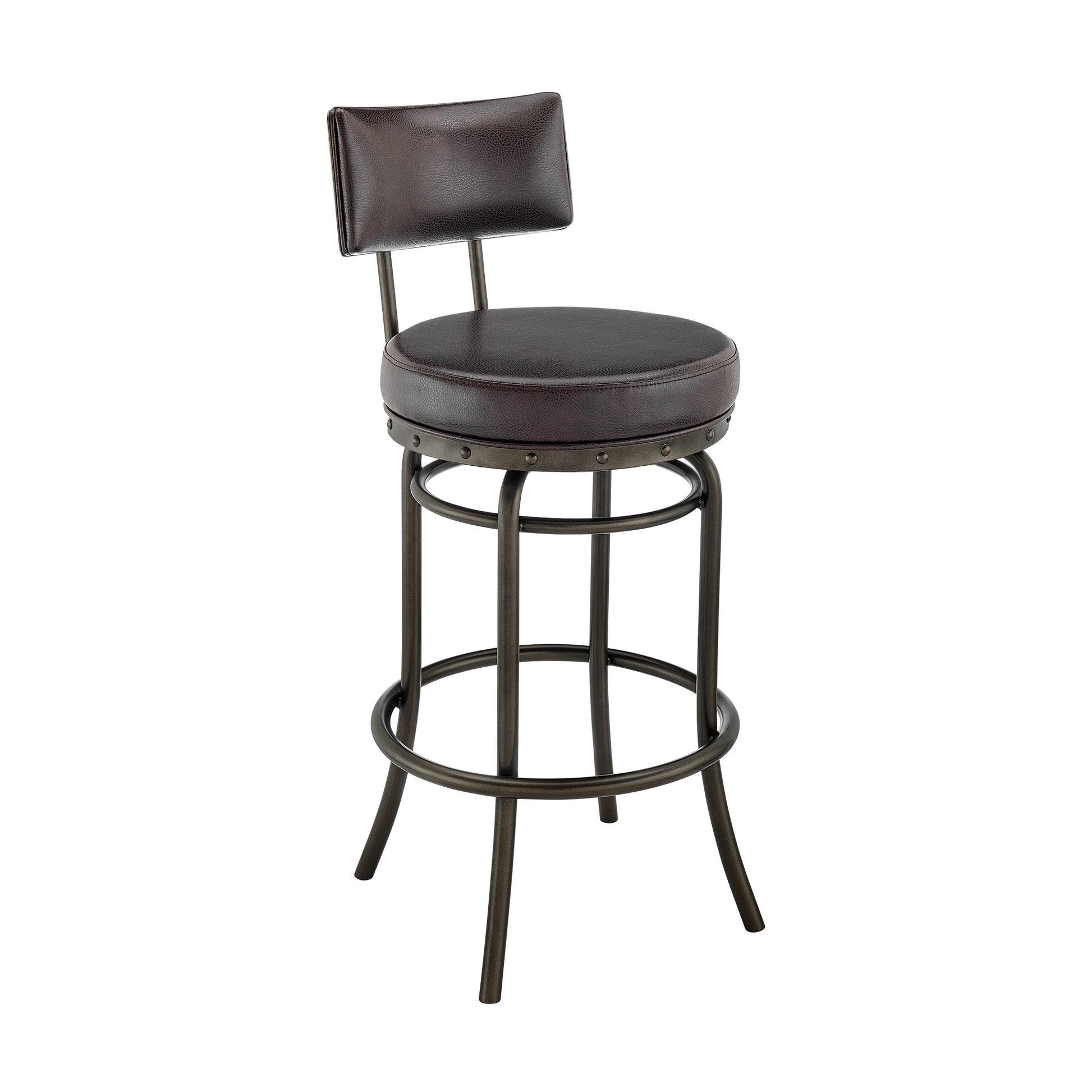 Rees Swivel Counter or Bar Stool in Mocha Finish with Brown Faux Leather By Armen Living | Bar Stools | Modishstore - 2