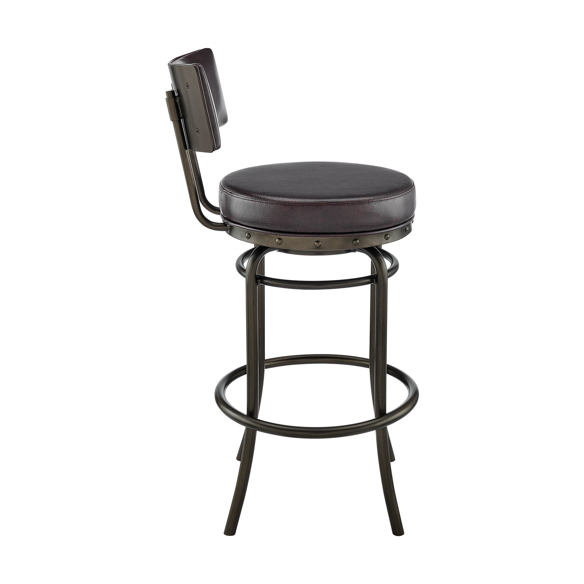 Rees Swivel Counter or Bar Stool in Mocha Finish with Brown Faux Leather By Armen Living | Bar Stools | Modishstore - 4