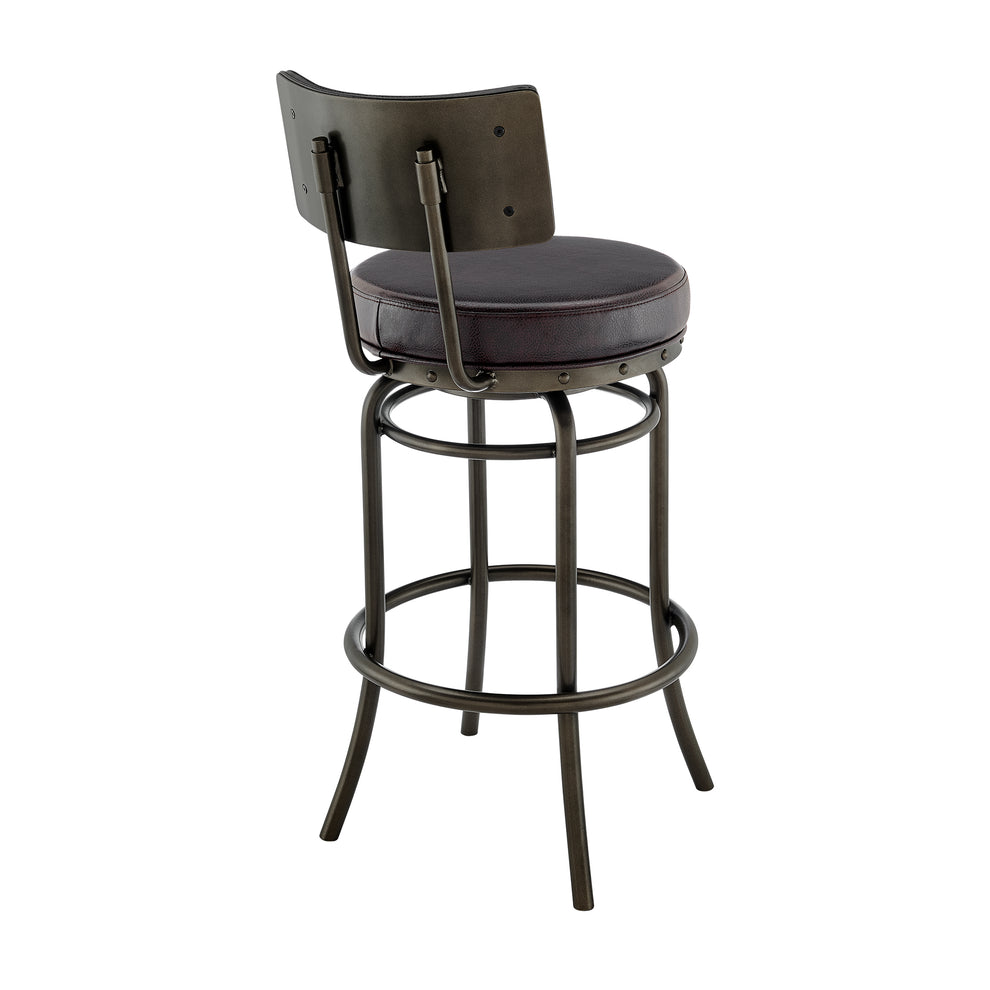 Rees Swivel Counter or Bar Stool in Mocha Finish with Brown Faux Leather By Armen Living | Bar Stools | Modishstore - 5