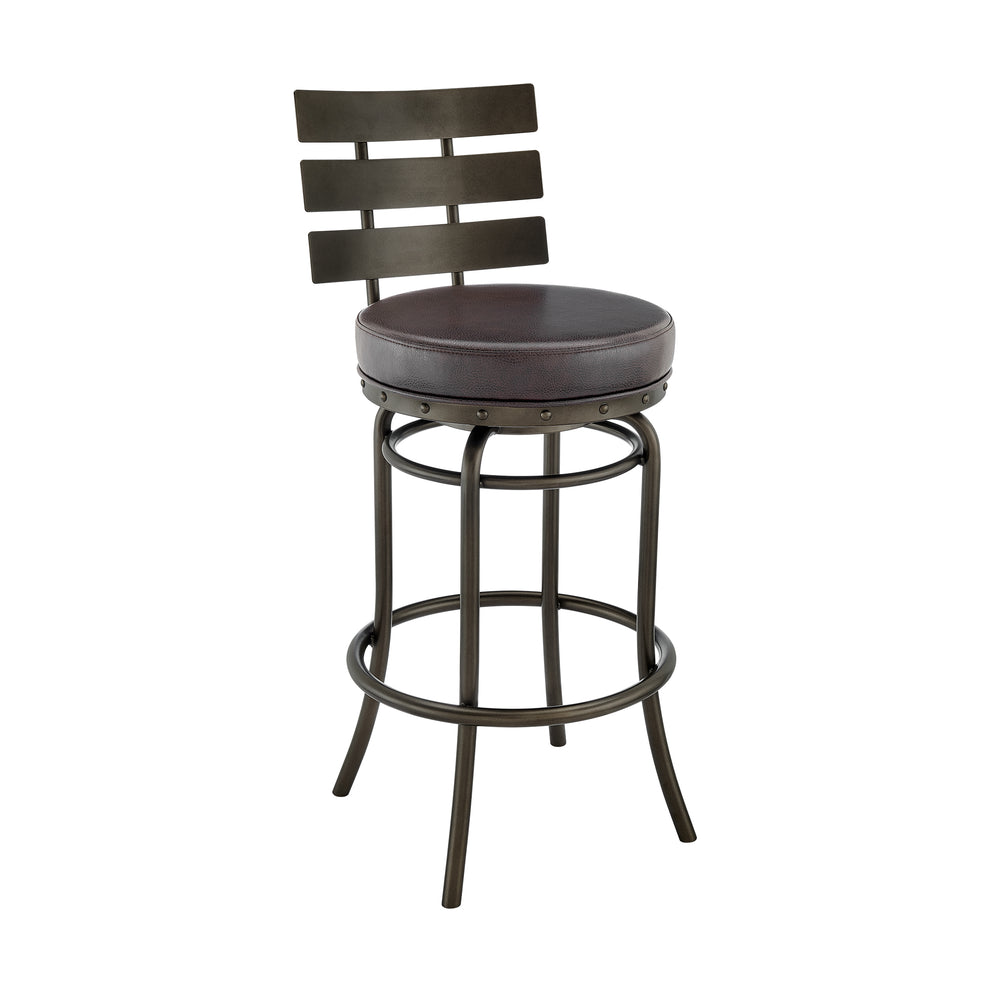 Natya Swivel Counter or Bar Stool in Mocha Finish with Brown Faux Leather By Armen Living | Bar Stools | Modishstore - 2