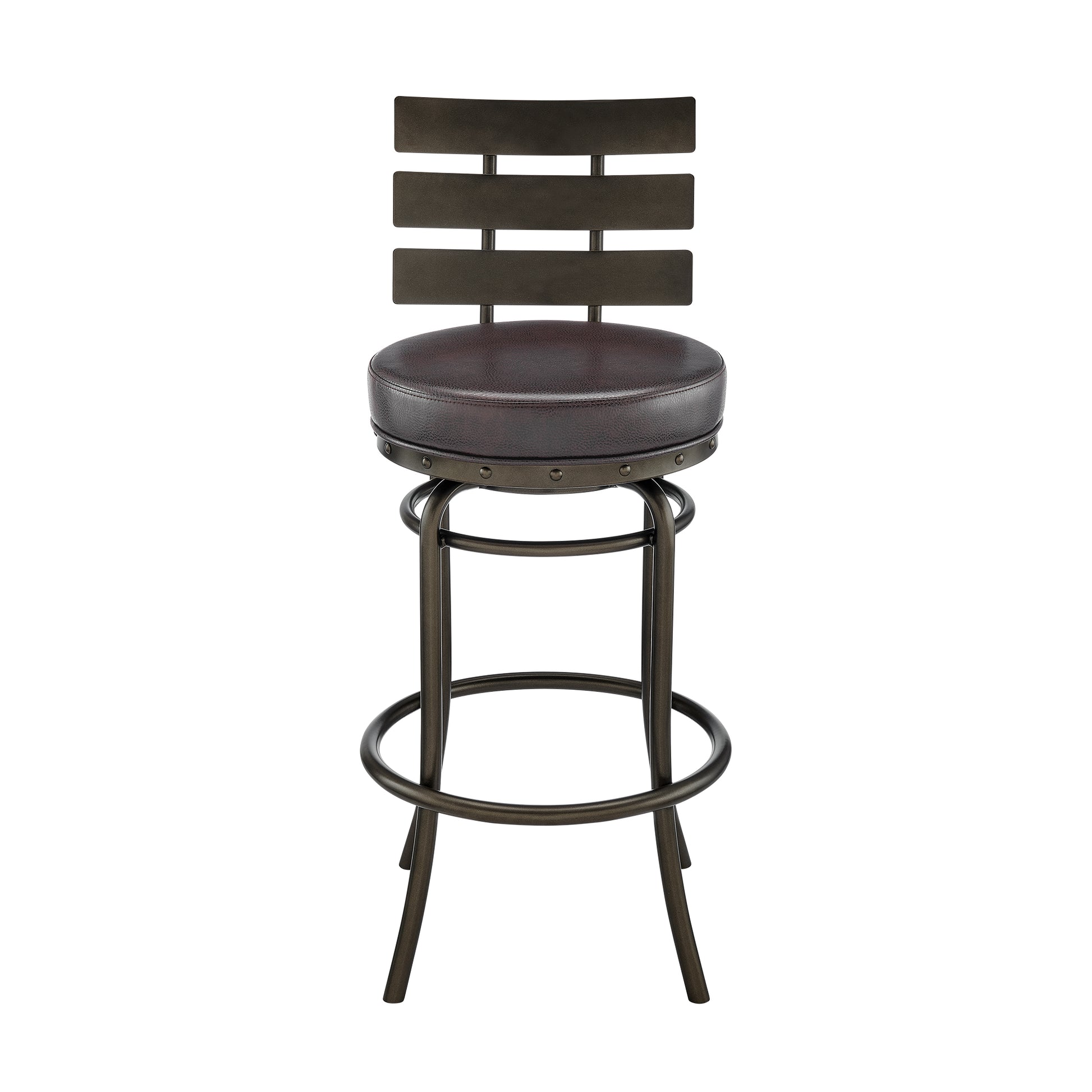 Natya Swivel Counter or Bar Stool in Mocha Finish with Brown Faux Leather By Armen Living | Bar Stools | Modishstore - 3