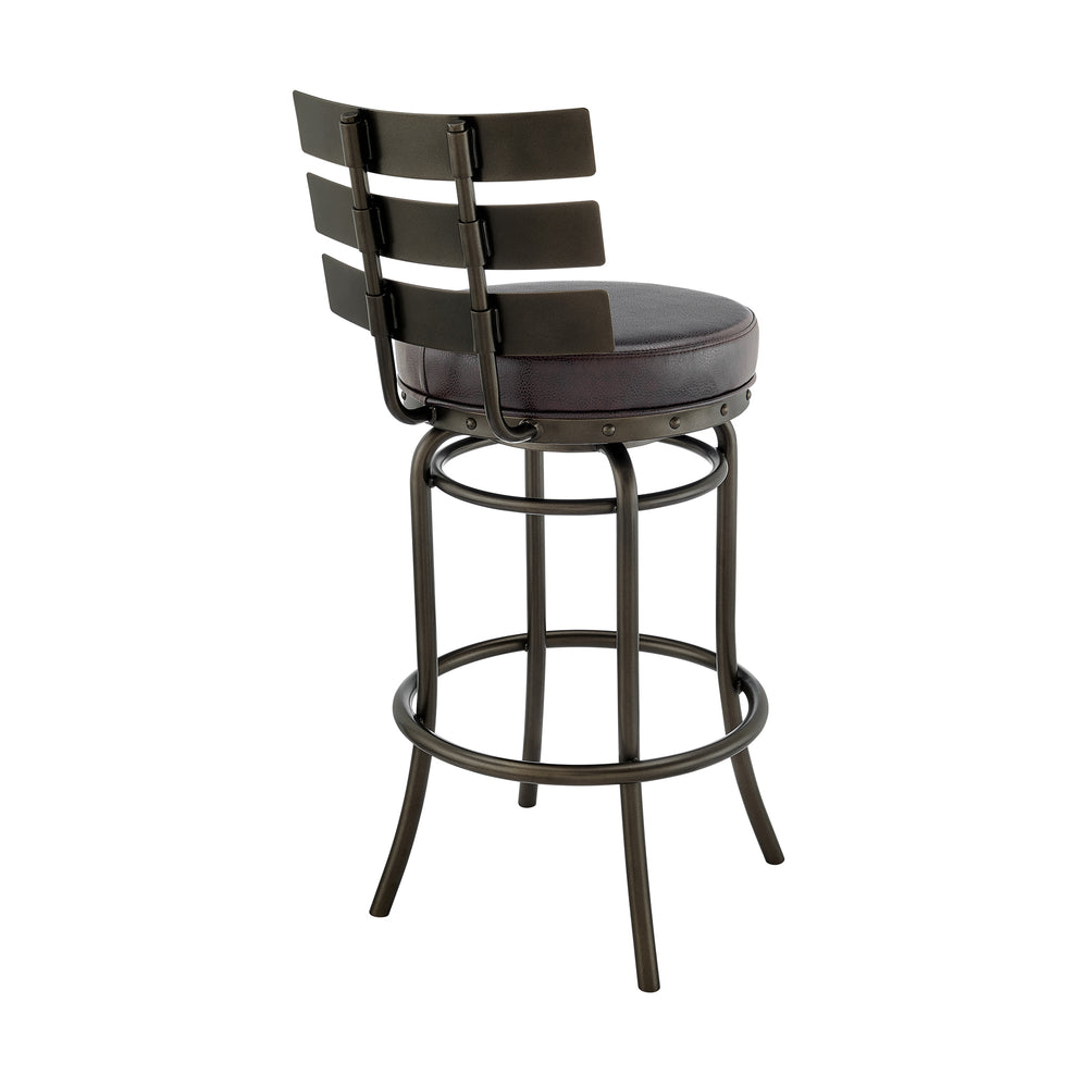 Natya Swivel Counter or Bar Stool in Mocha Finish with Brown Faux Leather By Armen Living | Bar Stools | Modishstore - 5