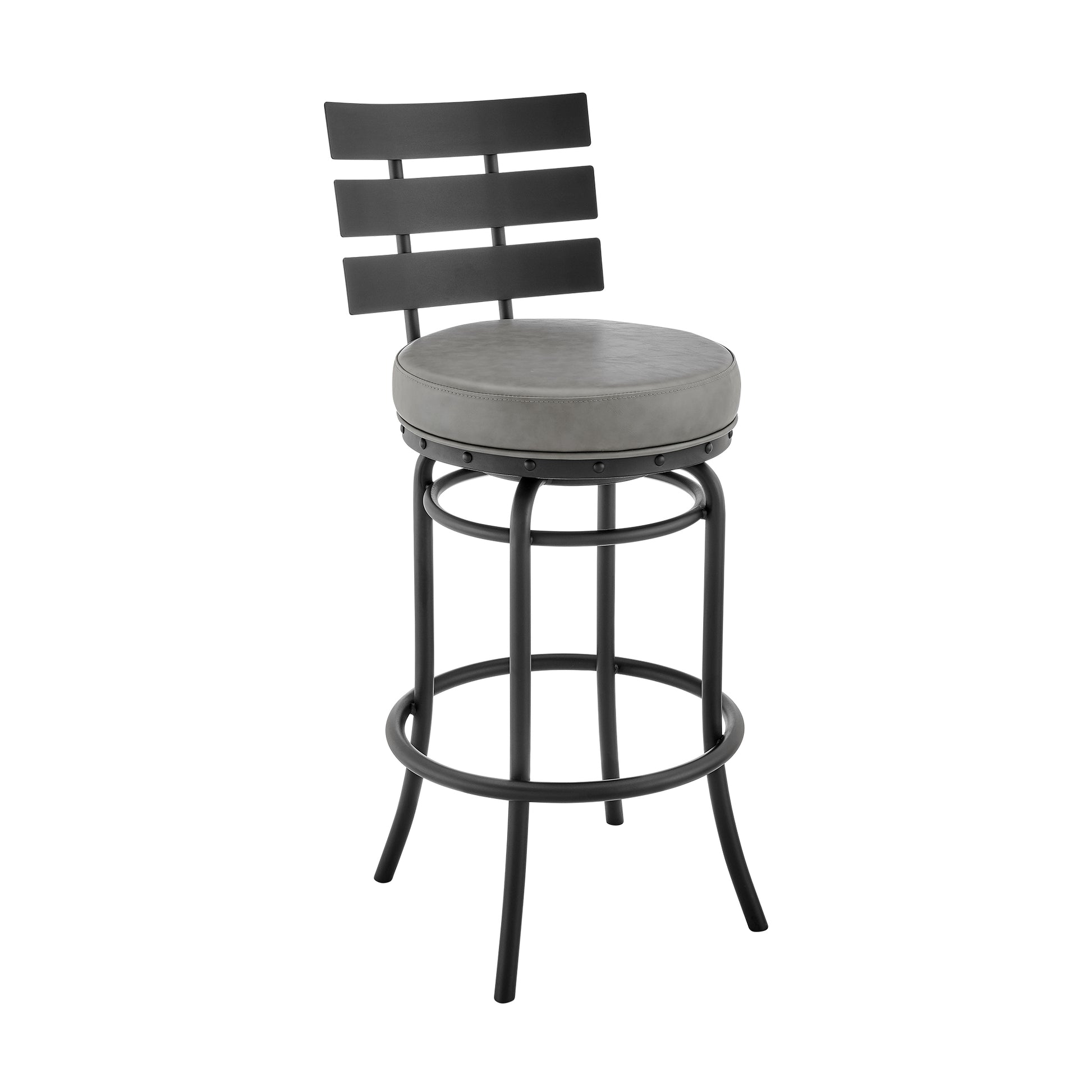Natya Swivel Counter or Bar Stool in Black Finish with Grey Faux Leather By Armen Living | Bar Stools | Modishstore - 2
