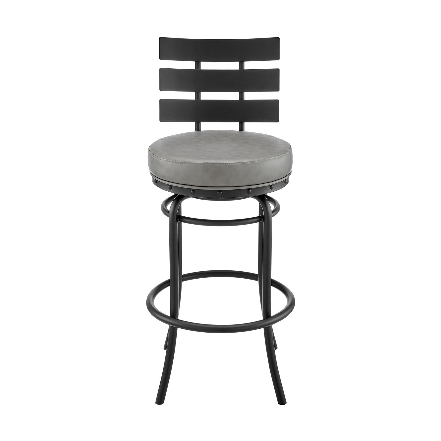 Natya Swivel Counter or Bar Stool in Black Finish with Grey Faux Leather By Armen Living | Bar Stools | Modishstore - 3
