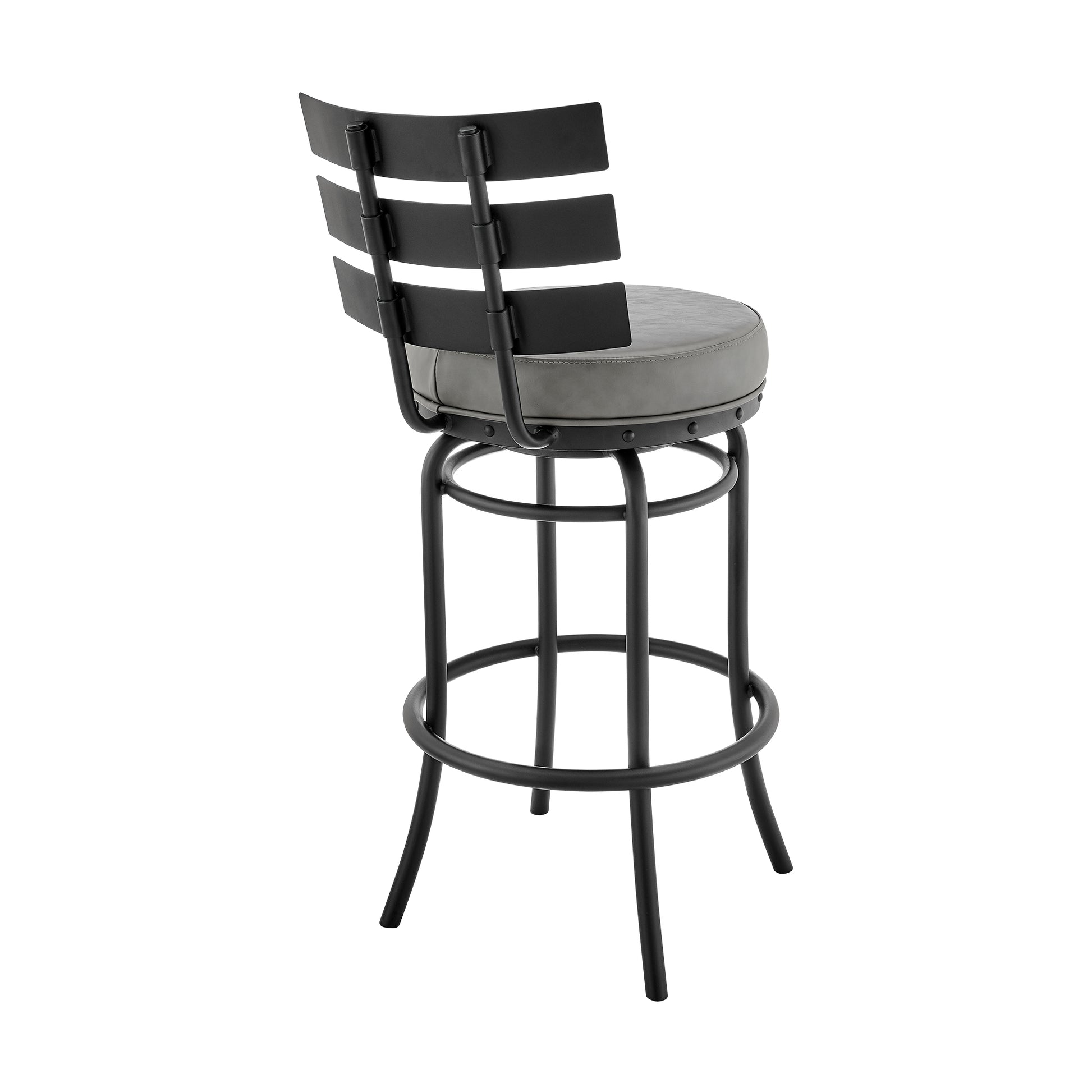 Natya Swivel Counter or Bar Stool in Black Finish with Grey Faux Leather By Armen Living | Bar Stools | Modishstore - 5