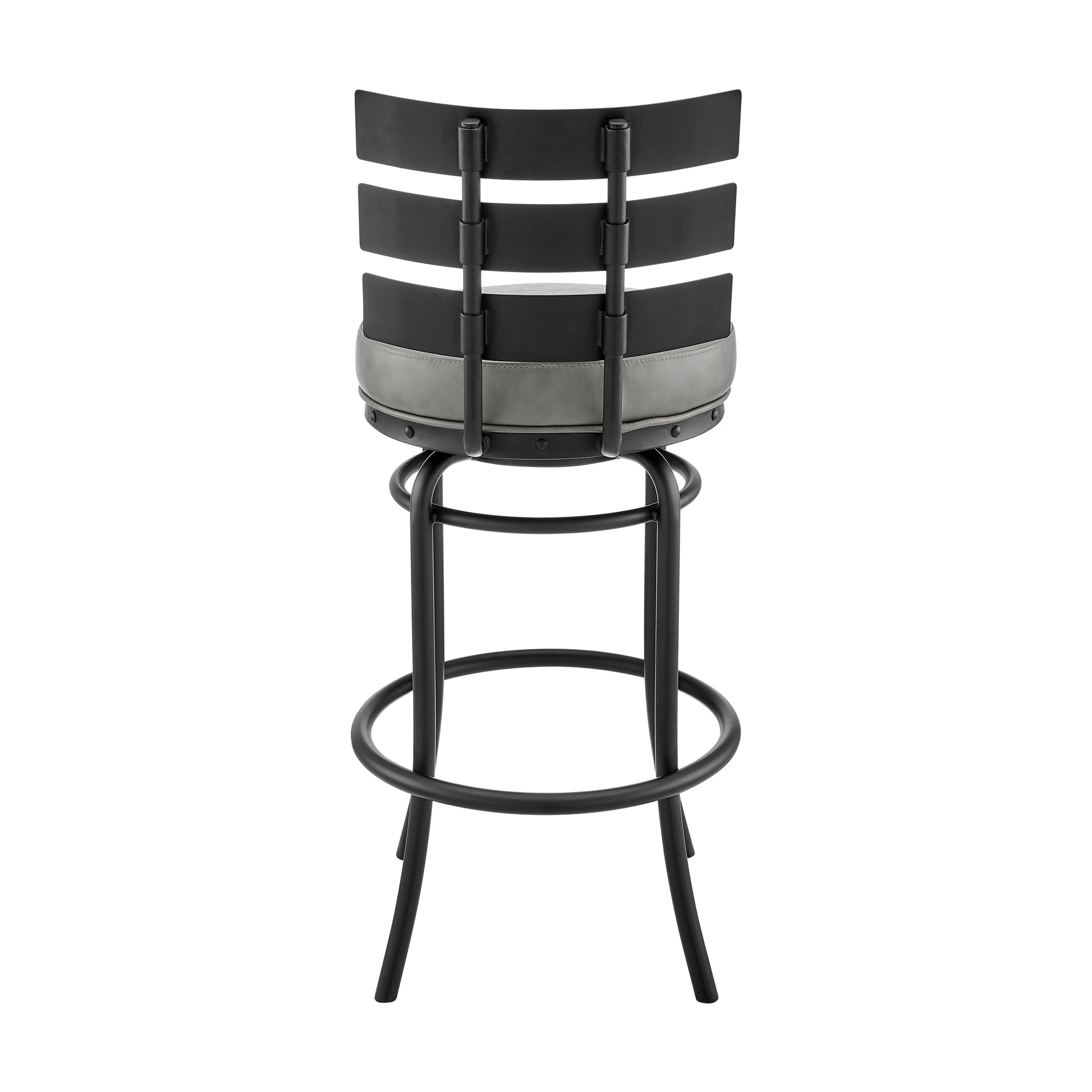 Natya Swivel Counter or Bar Stool in Black Finish with Grey Faux Leather By Armen Living | Bar Stools | Modishstore - 6