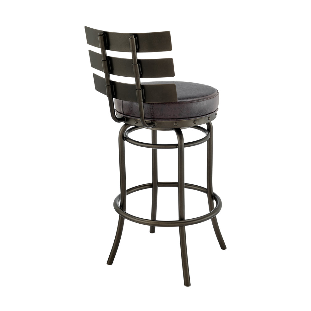 Natya Swivel Counter or Bar Stool in Mocha Finish with Brown Faux Leather By Armen Living | Bar Stools | Modishstore - 5