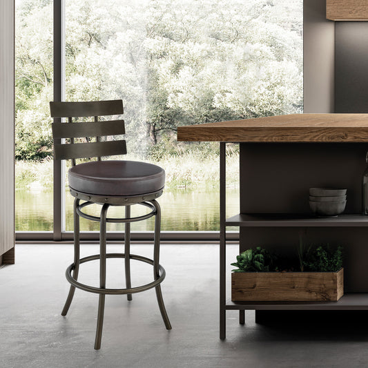 Natya Swivel Counter or Bar Stool in Mocha Finish with Brown Faux Leather By Armen Living | Bar Stools | Modishstore