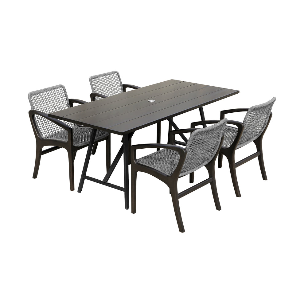 Koala and Brighton 5 Piece Outdoor Patio Dining Set in Dark Eucalyptus Wood and Grey Rope By Armen Living | Outdoor Dining Sets | Modishstore - 2