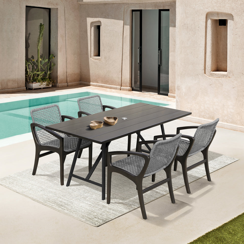 Koala and Brighton 5 Piece Outdoor Patio Dining Set in Dark Eucalyptus Wood and Grey Rope By Armen Living | Outdoor Dining Sets | Modishstore