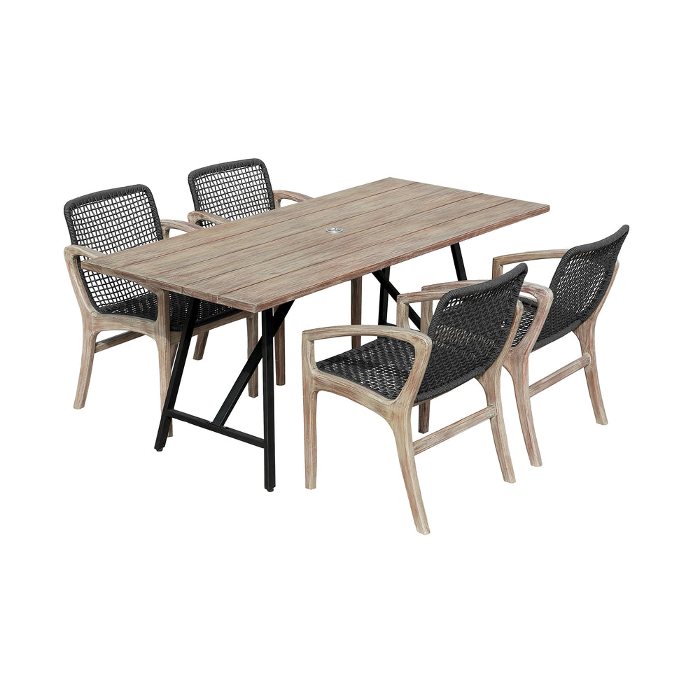Koala and Brighton 5 Piece Outdoor Patio Dining Set in Dark Eucalyptus Wood and Grey Rope By Armen Living | Outdoor Dining Sets | Modishstore - 12