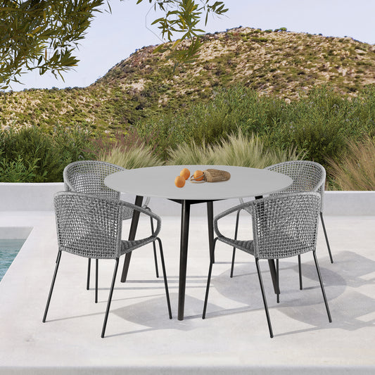 Sydney and Snack 5 Piece Outdoor Patio Dining Set in Grey Rope with Black Eucalyptus Wood By Armen Living | Outdoor Dining Sets | Modishstore