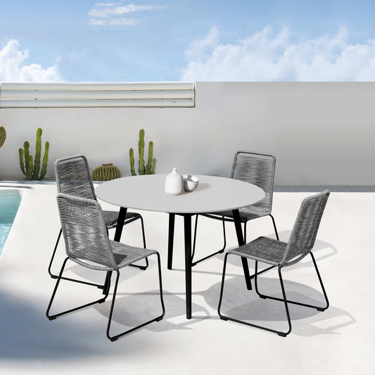 Sydney and Shasta 5 Piece Patio Outdoor Dining Set in Grey Rope with Black Eucalyptus Wood By Armen Living | Outdoor Dining Sets | Modishstore